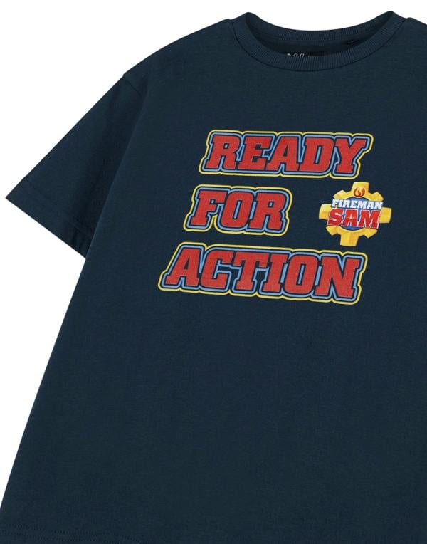 Fireman Sam Boys Blue Ready For Action Short Sleeved T-Shirt
