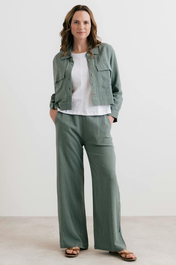 Lily & Me Grace Wide Leg Linen Blend Trousers Laurel