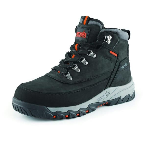 Scruffs Scarfell Mens Safety Steel Toe/Midsole Work Ankle Boots, black ankle boots with steel toe cap, reinforced midsole, and durable traction outsole.