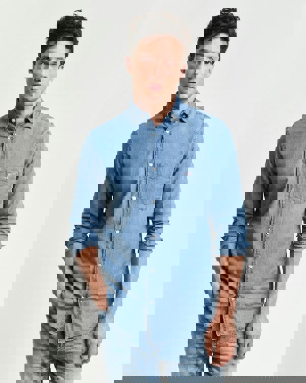 GANT Mens Regular Fit Indigo Shirt - 980 Semi Light Blue - CHO - Designer Mens Long Sleeve Shirts