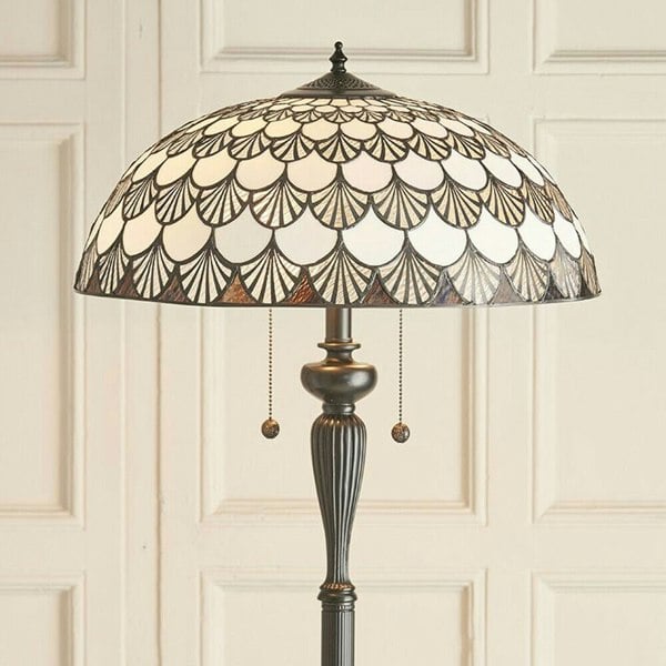 1.5m Tiffany Twin Floor Lamp Dark Bronze & Retro Stained Glass Shade i00025 Loops