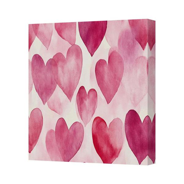 Benjamin Tate Design Pink Heart Canvas Wall Art Print With Watercolor Hearts Pattern