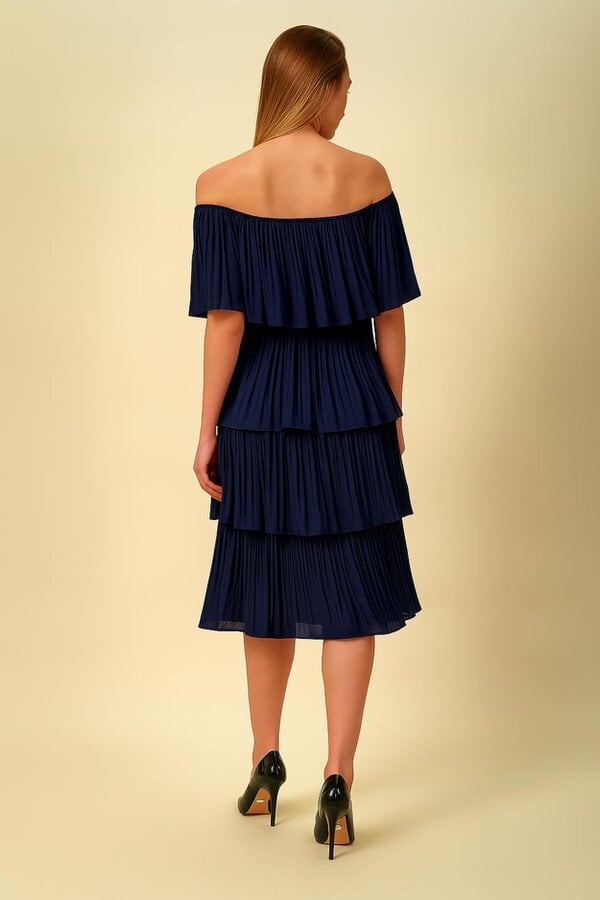 Hoxton Gal Oversized Midi Layered Dress in Navy