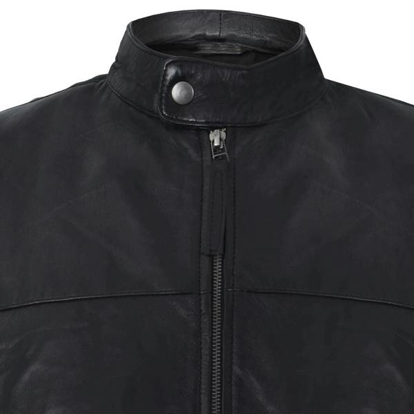 Infinity Leather Mens Leather Mandarin Collar Black Biker Jacket