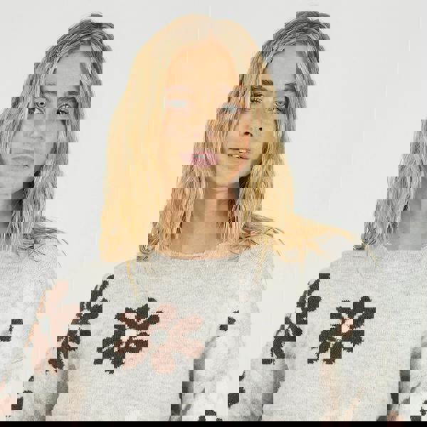 Brave Soul Taupe Floral Jacquard Knit Jumper - Taupe Image 3