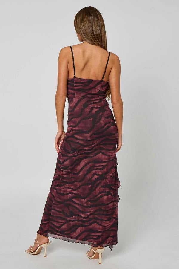 Urban Bliss Zebra Cowl Corset Maxi Dress with Ruffles