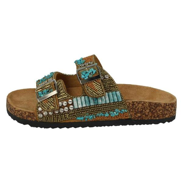 Down to Earth Ladies Down To Earth Dual Buckle Strap Beaded Mule Sandals F00251