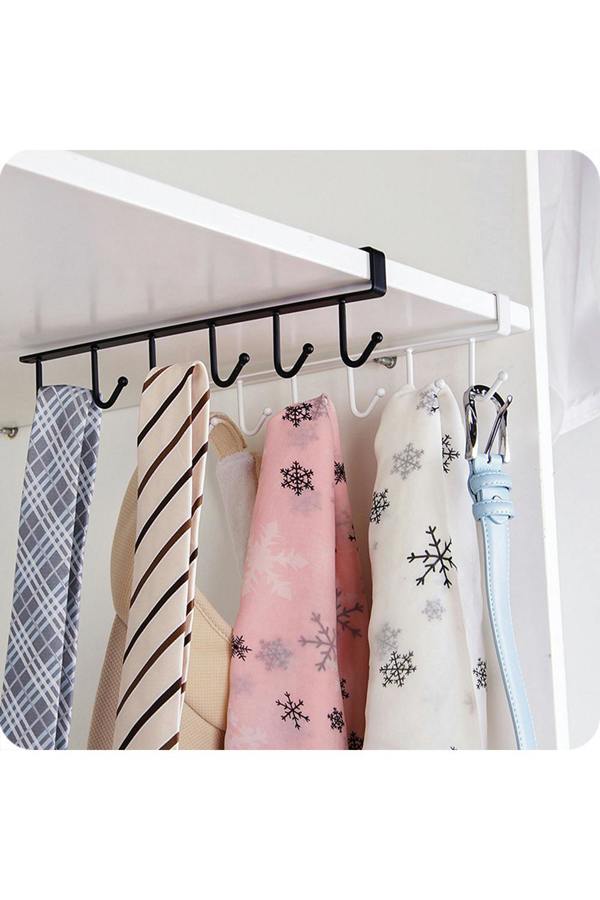 Living and Home Cups Storage 6 Hooks Kitchen Utensil Hanging Hook Rack Holder Under Cabinet Closet
