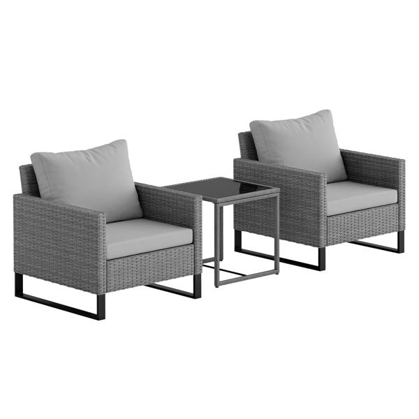 Wyld Haus Dobaso Rattan Grey 3 Piece Bistro Set with Glass Coffee Table
