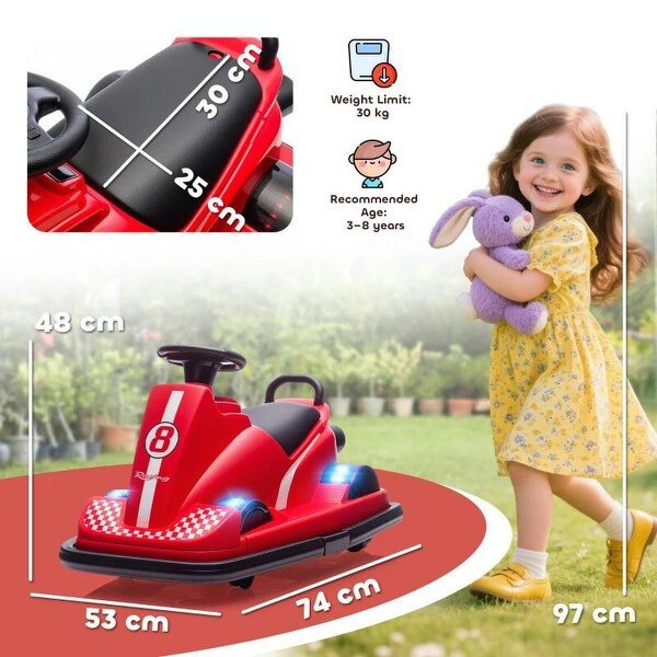 Kids Bumper Car, 360° Rotation Spin Electric Walzer Car with LED Lights, Music for Ages 3-8 Years Old, Red