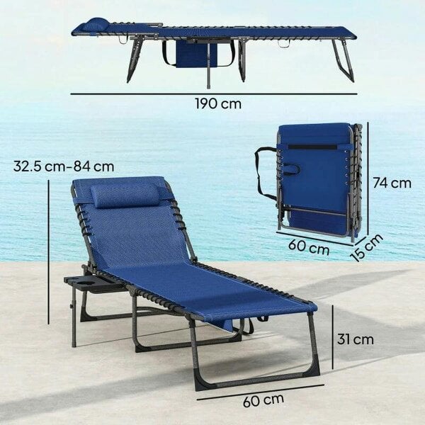 Bobobiy Five-Position Reclining Sun Loungers Set of 2 - Dark Blue