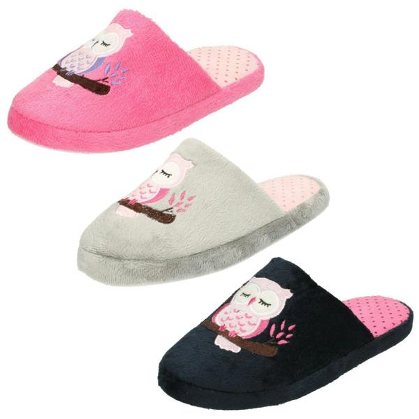 Spot On Ladies Spot On Owl Print Mule Slipper