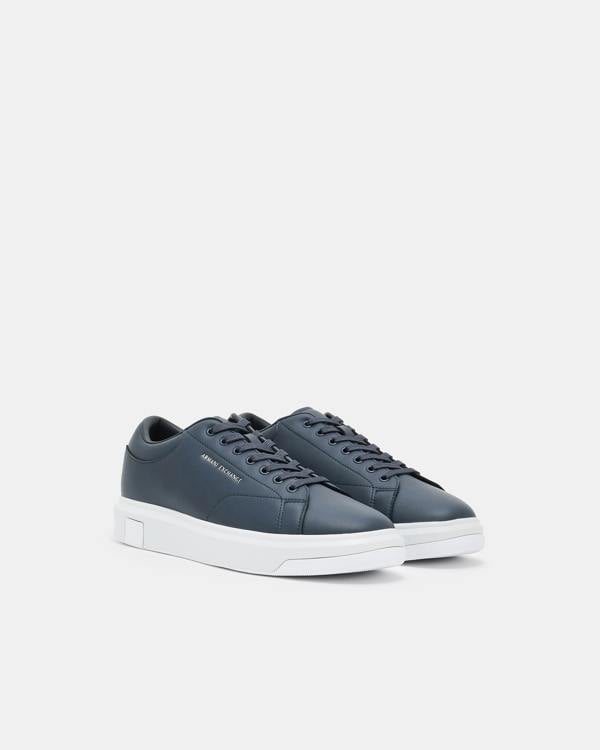 Armani Exchange Mens Leather Sneakers - Navy 00285 - CHO - Designer Mens Trainers