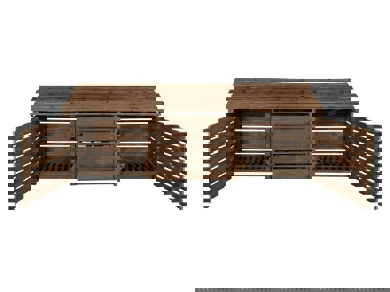 Arbor Garden Solutions Slatted Wooden Log Store with Doors W-335cm, H-126cm or 180cm, D-88cm - Brown Finish