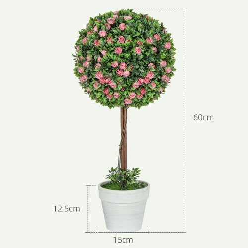 Wyld Haus Roviyo Set Of 2 Artificial Rose Flower Topiary Ball Trees In Pots H8 60cm Pink