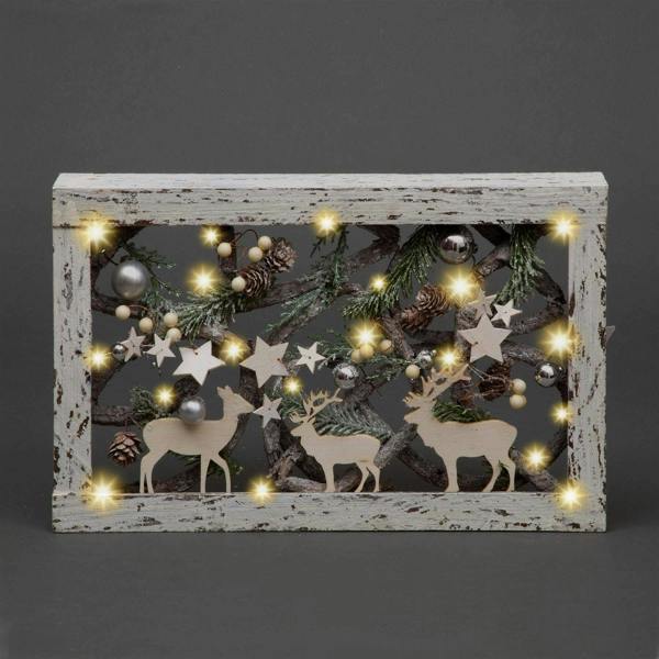 Christmas Pre-Lit Warm White LED Frame Tabletop Decoration with Pinecones and Baubles image 1