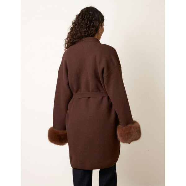 Blue Vanilla Wrap Coat With Faux Fur Cuffs