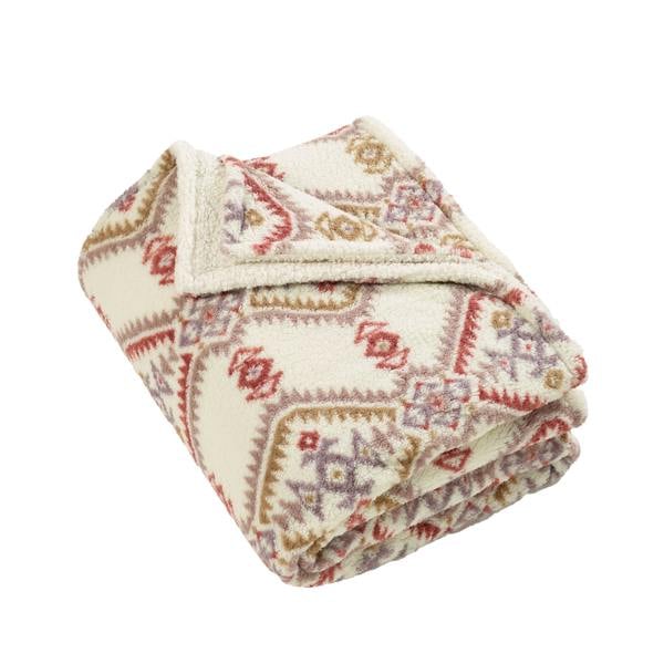 Catherine Lansfield Navajo Fleece Cosy Sherpa Reverse Blanket Throw Natural