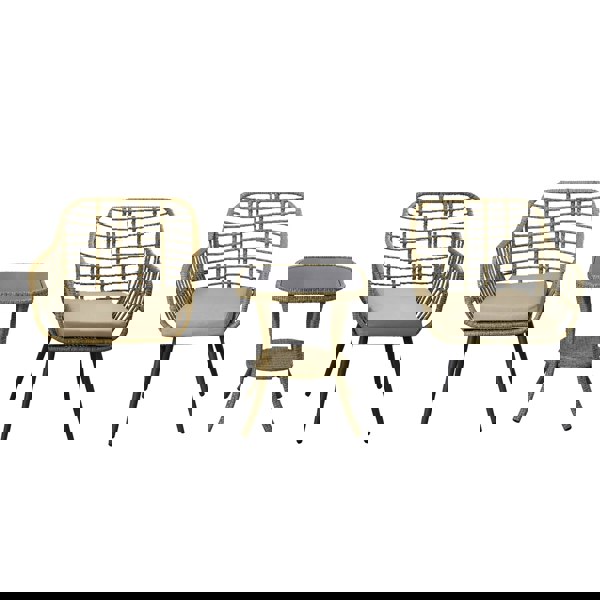 Furniture One 3 Pieces Rattan Garden Furniture Set, Rattan Bistro Set with Glass Top Table, Soft Cushion 2 Seaters + High Glass Top Table Set