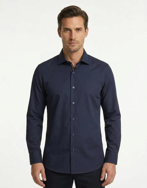 Men's Long Sleeve Button-Down Dress Shirt - Navy - TruClothing.com - 12