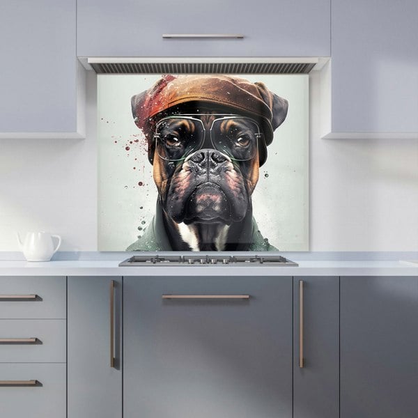 Warren Reed - Designer Boxer Dog With Hat Splashart Kitchen Splashback