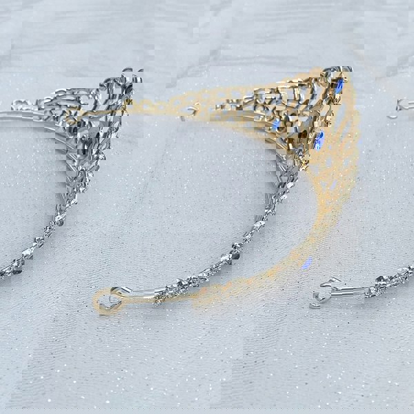 tiara with blue in gold art deco wedding