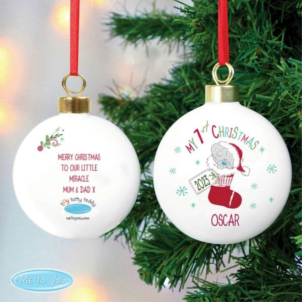 Personalised Memento Company Personalised Tiny Tatty Teddy My 1st Christmas Stocking Bauble