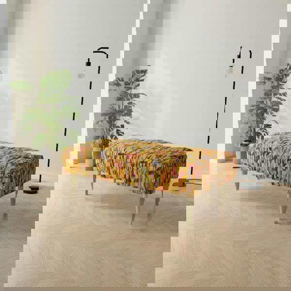 Handcrafted UK solid wood frame rectangular ottoman for living room