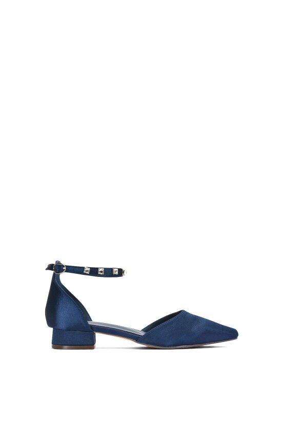XY LONDON Diamante Ankle Strap Ivory Bridal Court Shoe Heels - Navy