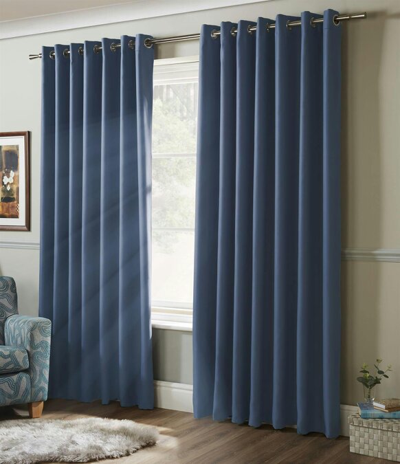 Blackout Eyelet Curtains - Blue