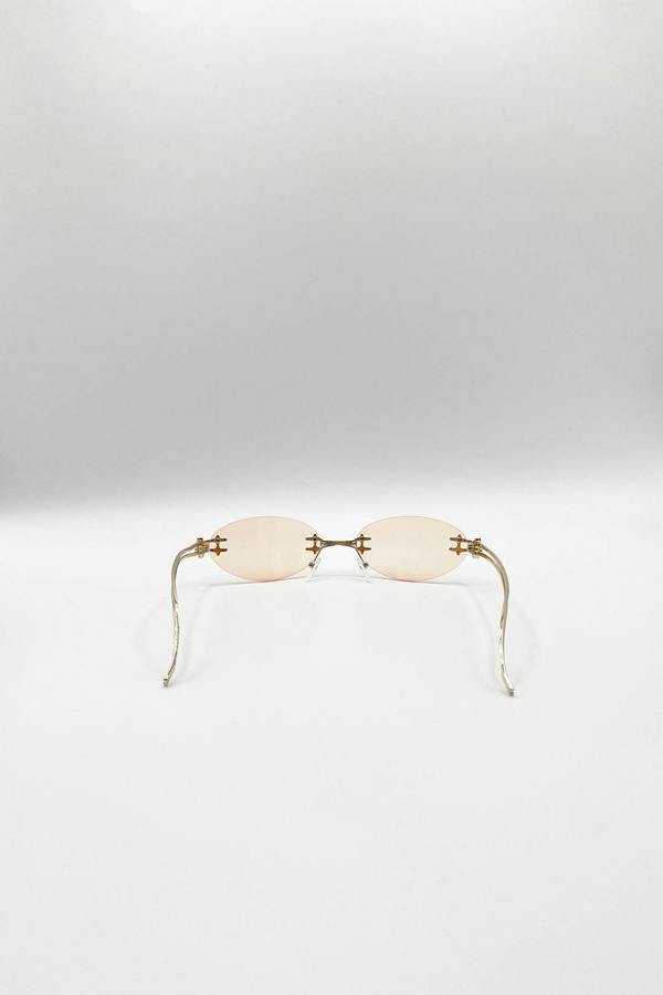 Rimless Oval Sunglasses In Brown - svnx