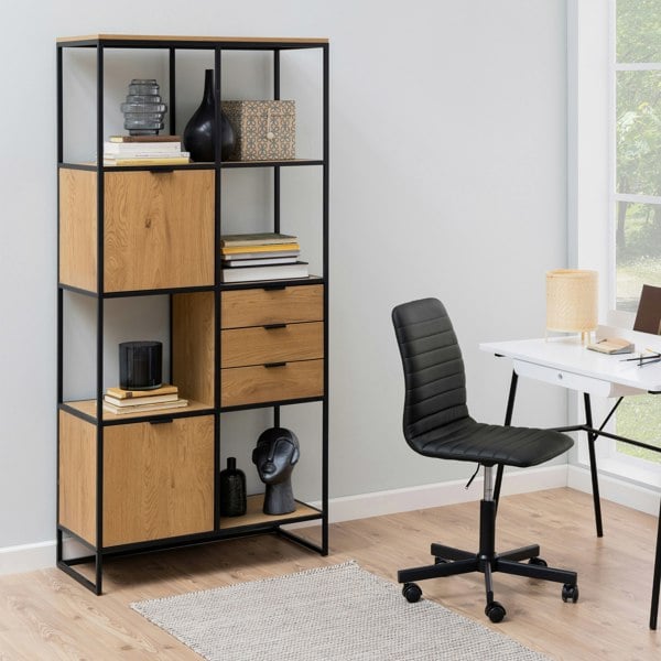 Furniture To Go Swindon Bookcase with 2 Doors, 3 drawers and 2 Shelves in Black