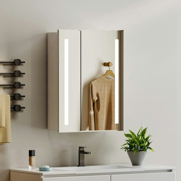 70cm Height Modern LED Illuminated Bathroom Mirror Cabinet with Socket Bathroom Mirror Cabinets Living and Home