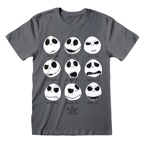 Nightmare Before Christmas Unisex Adult Jack Skellington T-Shirt - Charcoal Grey