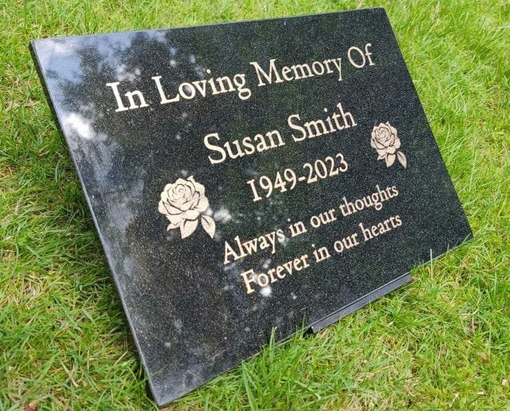 Memorials Direct Granite Memorial Plaque, Roses, Personalised, Stand Included