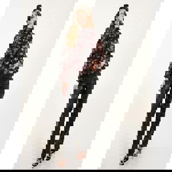 Blue Vanilla High Neck Bubble Hem Floral Jacquard Blouse