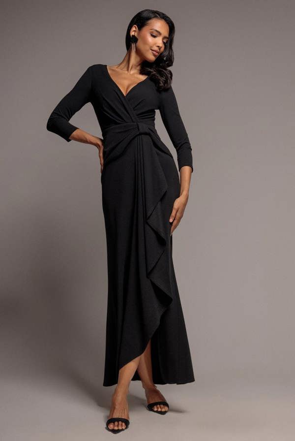 Front Wrap Asymmetric Hem Scuba Maxi Dress - Black DR5295