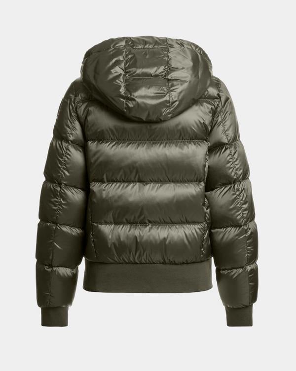 Parajumpers Mariah Womens Hooded Down Bomber Jacket - Taggia Olive 218 | CHO | Designer Womens Bomber Jackets