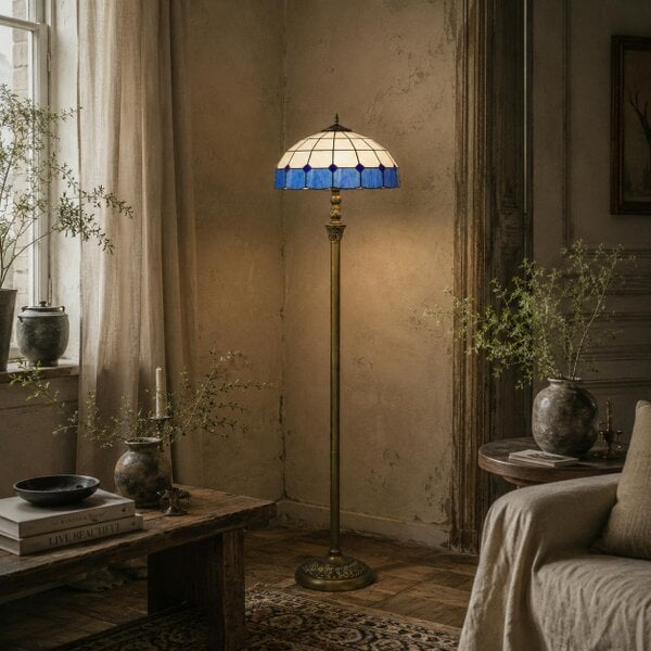 Wyld Haus Luel Metal And Glass Bronze And Blue Tiffany Style Floor Lamp With Handcrafted Shade