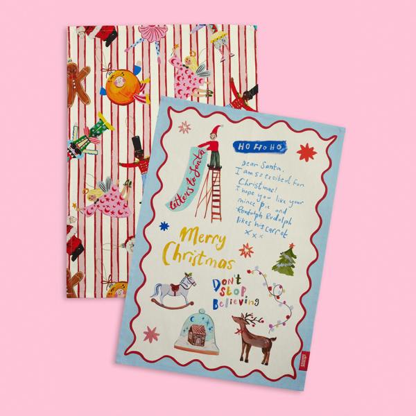 Eleanor Bowmer Dear Santa Cotton Kitchen Tea Towel Pack of 2 Bright