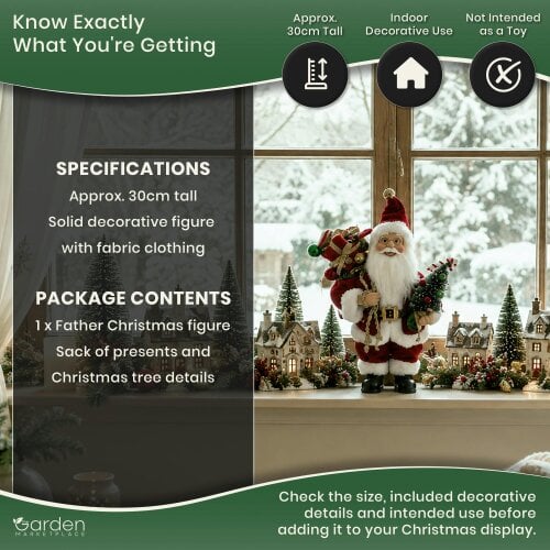 Santa Claus Christmas Figure with Presents & Tree – 30cm Ornament