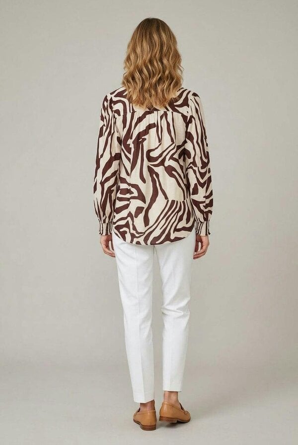 Izabel London Abstract Long Sleeve Tie Neck Shirt