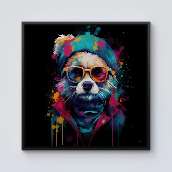 Warren Reed Multi Coloured Splash Art Dog Framed Canvas