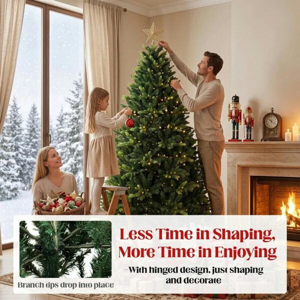 Bobobiy Artificial Christmas Tree, Hinged Xmas Tree with 2419 PE & PVC Branch Tips, 6ft, Green