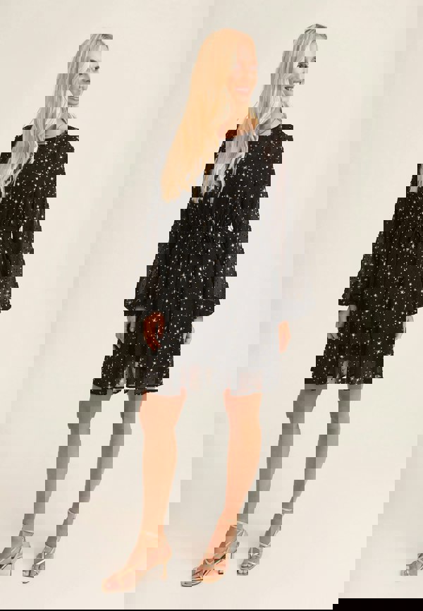 Gini London Black Star Print Long Sleeve Mini Dress