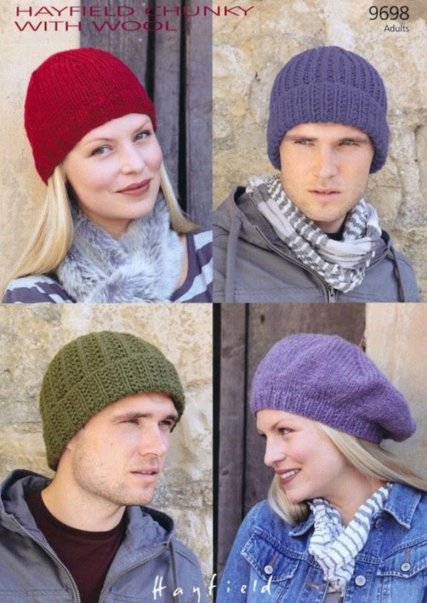 Hayfield With Wool Chunky Knitting Pattern 9698, Headwear for Men, Women, One Size - Easy