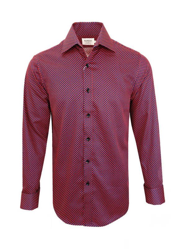 Men's Slim Fit Red & Blue Geometric Print Shirt