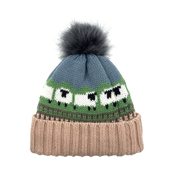 Aran Traditions Aran Knitted Pom Pom Sheep Beanie