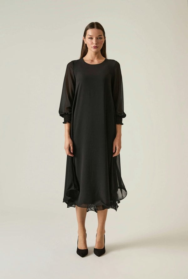 James Lakeland Maxi Wave Hem Black Dress