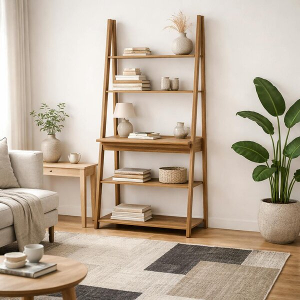 Wyld Haus Athy Brown Oak Wooden Ladder Desk 5 Shelves